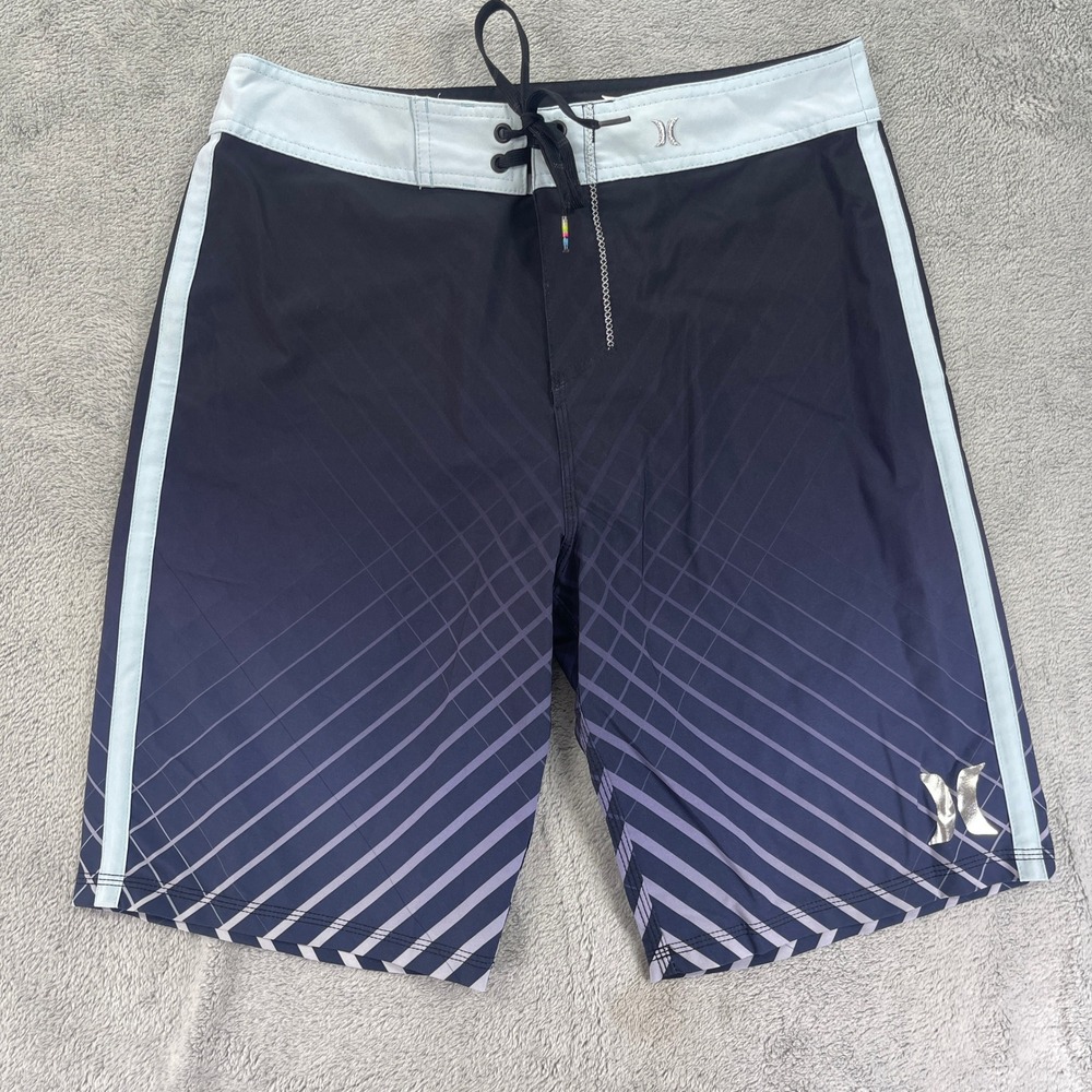 Hurley Board Shorts Men 30 Blue Phantom Block Party Geometric Stripe